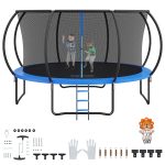 VEVOR 14FT Trampoline, 450 lbs Trampoline cu plasă de închidere, scară și stâlp curbat, trambulină de înaltă calitate cu covor de salt și husă de arc, trambuline recreative în aer liber pentru copii adulți
