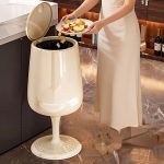 Coș de gunoi înalt în formă de pahar de vin cu capac, coș de gunoi creativ cu picior înalt, coș de gunoi de podea pentru bucătărie, living, dormitor, coș de gunoi modern decorativ cu capac, găleată de gunoi din plastic lucios, piesă unică de accent pentru casă