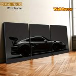 2D plat, set de 3 tablouri pe pânză înrămate cu mașini sportive negre monocrome întunecate triptic, decor vertical de înaltă calitate pentru living, birou sau bar, cadou modern auto pentru zile de naștere, sărbători și petreceri, decorațiune auto