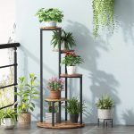 Suporti pentru rafturi de plante înalte cu 4 niveluri, suport de plante de colț pentru interior pentru plante multiple în ghiveci, suporti pentru ghiveci de flori din lemn cu cadru metalic pentru balcon, grădină, terasă